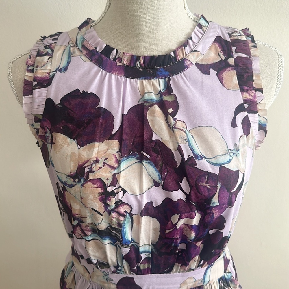 Banana Republic Floral Lilac Purple Andre A Line Dress 4 Petite - Picture 2 of 7